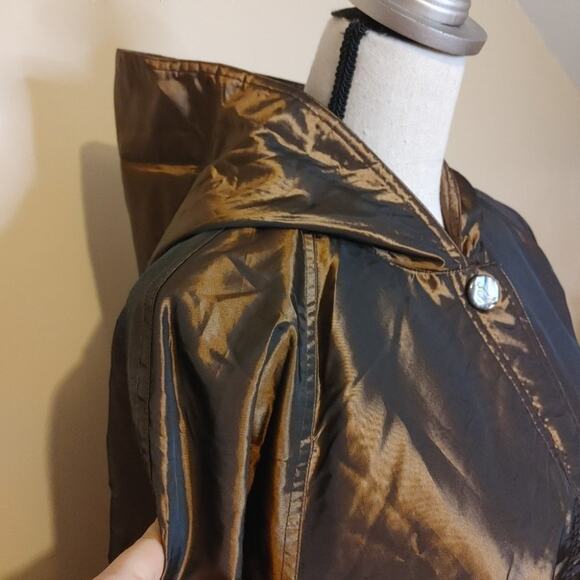 Newsport News Size 12 Bronze Shiny Long Acetate Nylon Coat Button Vintage Brown - Picture 7 of 16